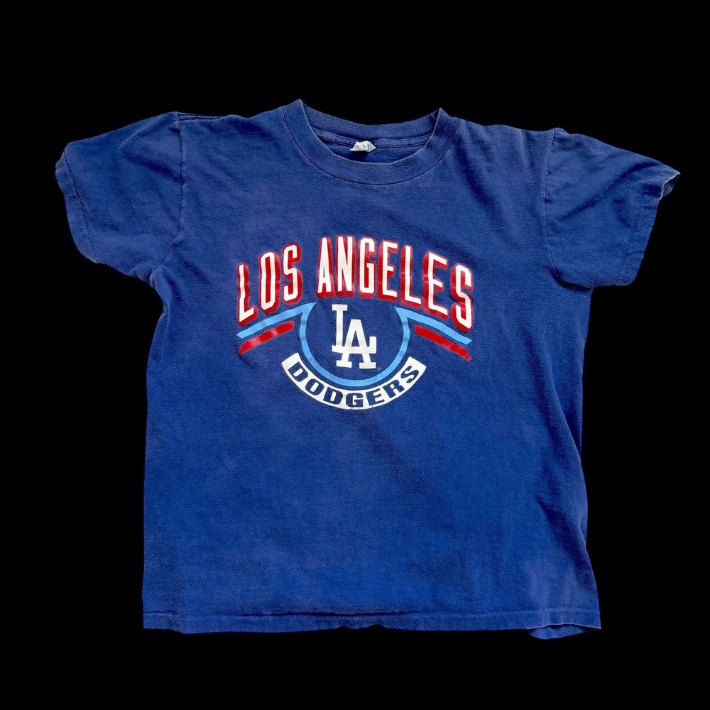 70's Champion Los Angeles Dodgers T-Shirt Blue Cotton Graphic Tee USA Made L